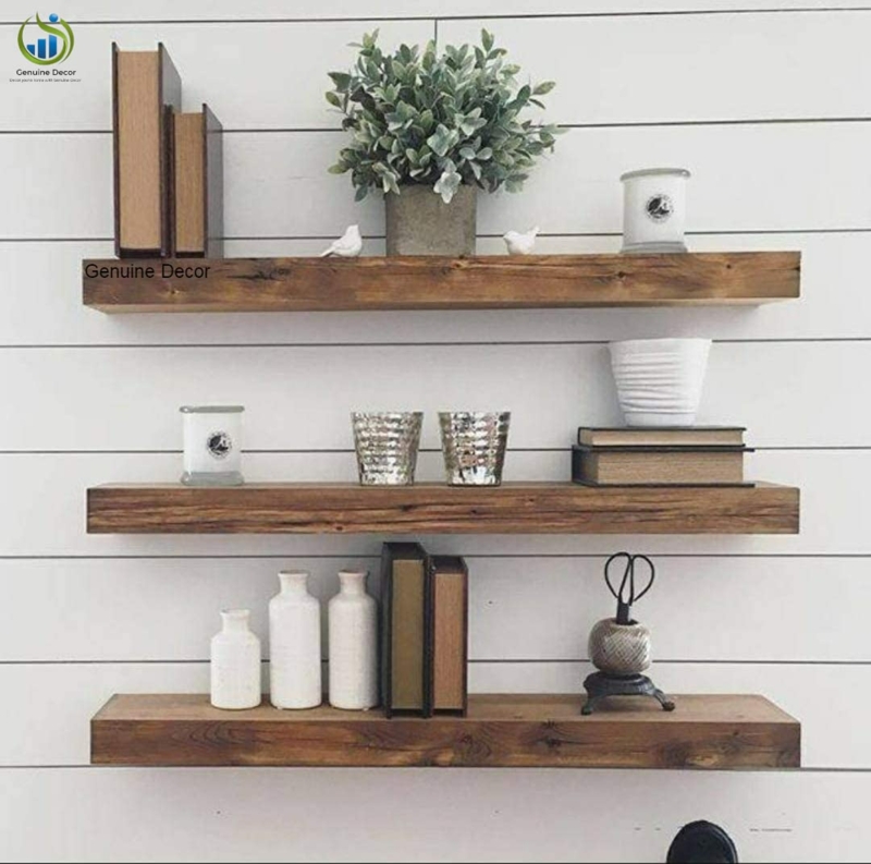 Floating Shelves Chunky Sheesham Wood Set of 3 Rustic Grain Decor