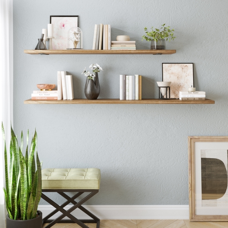 Floating Shelves Extra Long 10 Inch Depth Thick Profile Warm Wood