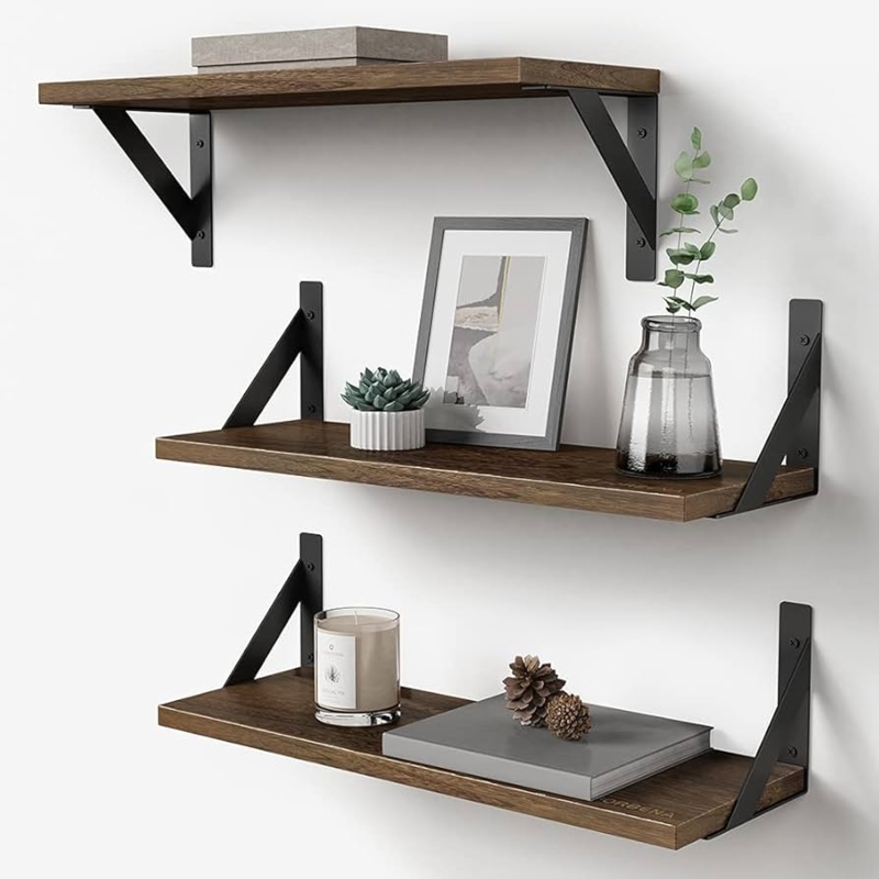Floating Shelves Set Reversible Metal Brackets Rustic Brown Tiered