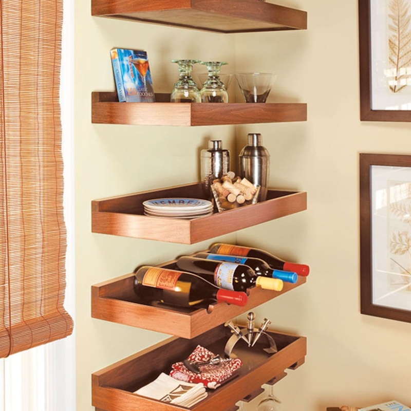Floating Shelves Tray Edge Integrated Wine Notches Stemware Rack