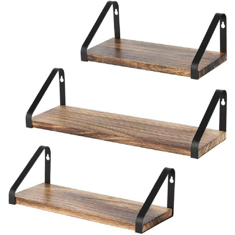 Floating Shelves Triangular Metal Brackets Tiered Sizing Rustic Wood