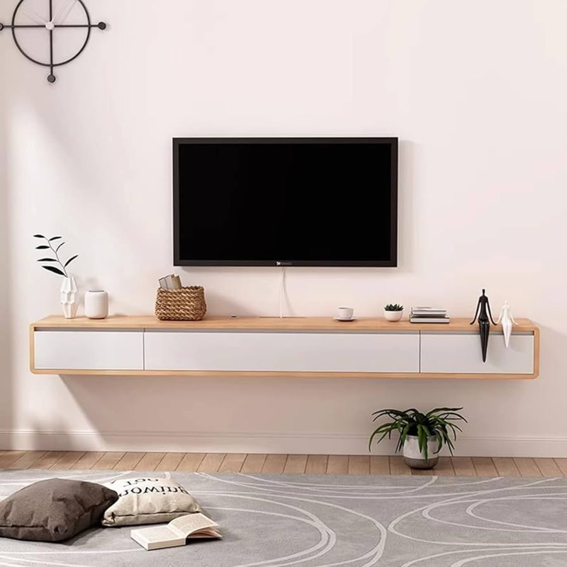 Floating Tv Console Long Low Profile Scandinavian Wood