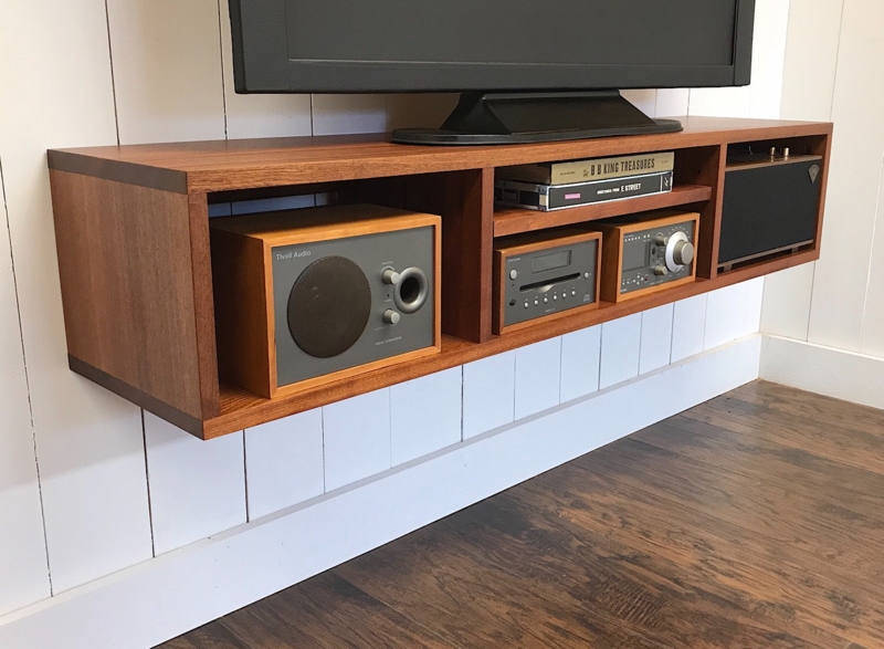 Floating Tv Console Solid Mahogany Mitered Corners