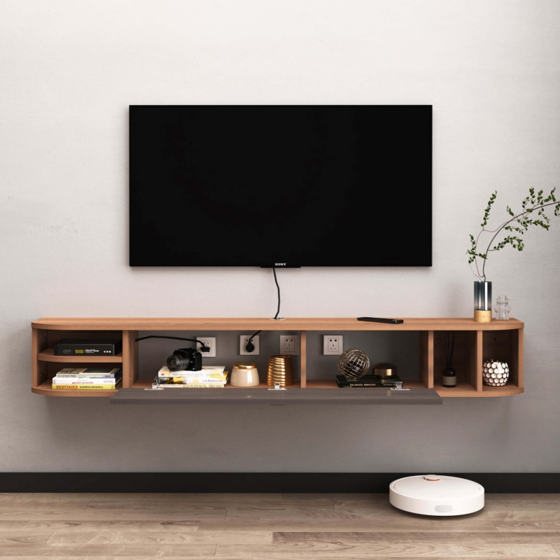 Floating Tv Media Console Charcoal Accent Door Rounded