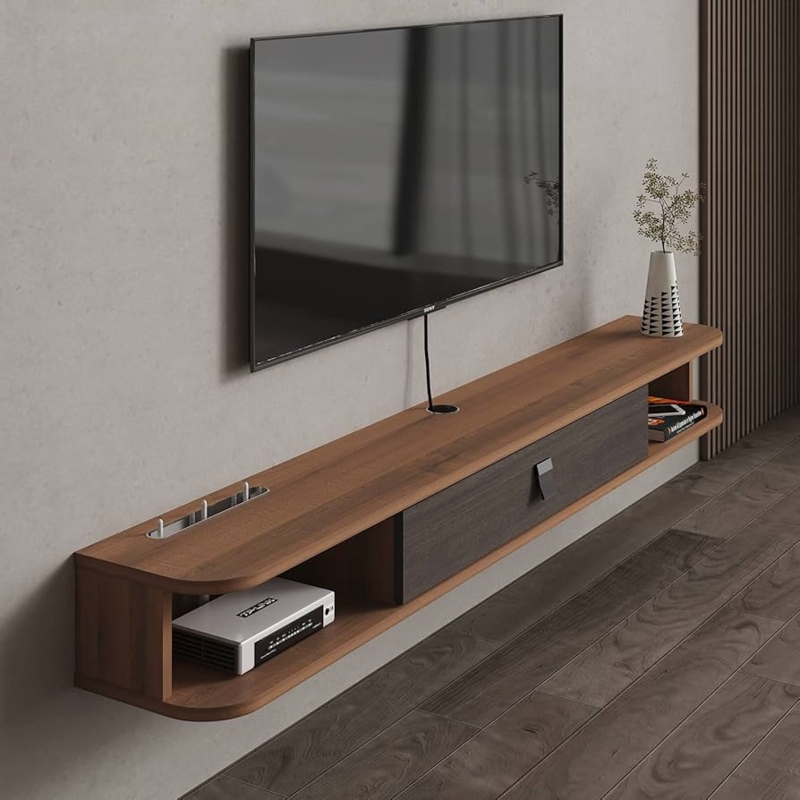 Floating Tv Stand Charcoal Drawer Front Walnut Rounded