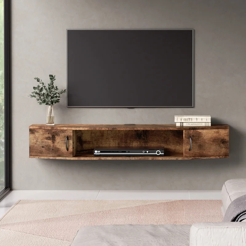 Floating Tv Stand Distressed Finish Angled Silhouette