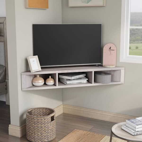 Floating TV Stand in Scandinavian Style with White Oak Finish