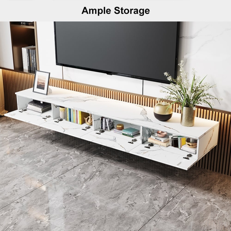 Floating Tv Stand Marble Veneer Handleless Flip Down