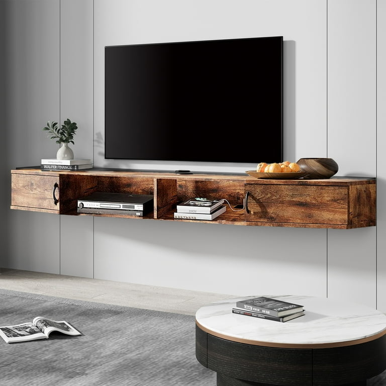 Floating Tv Stand Rustic Wood Grain Industrial Cabinets