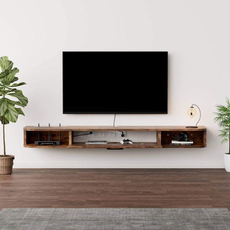 Floating Tv Stand Slim Profile Rounded Corners Rustic
