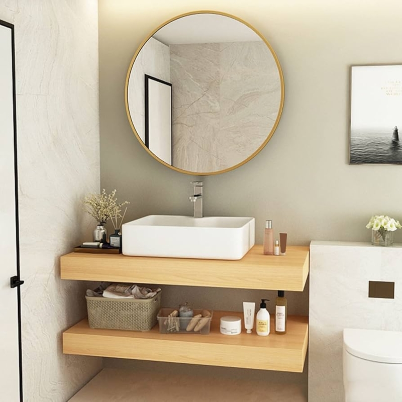 Floating Vanity Dual Tier Shelving Light Wood Minimalist Bathroom Shelving