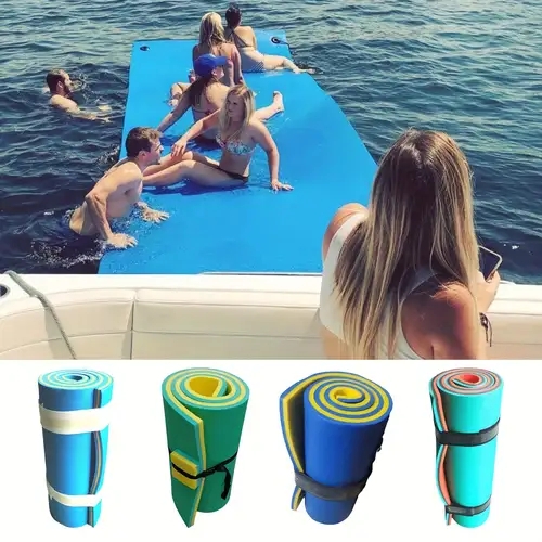 Floating Water Mat: Cyan Blue Multi Layer Foam with Roll Up Storage.