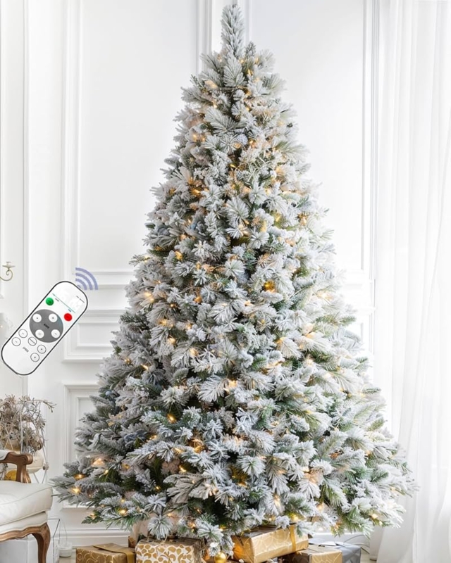 Flocked Spruce Christmas Tree with Dual Color LED Lights