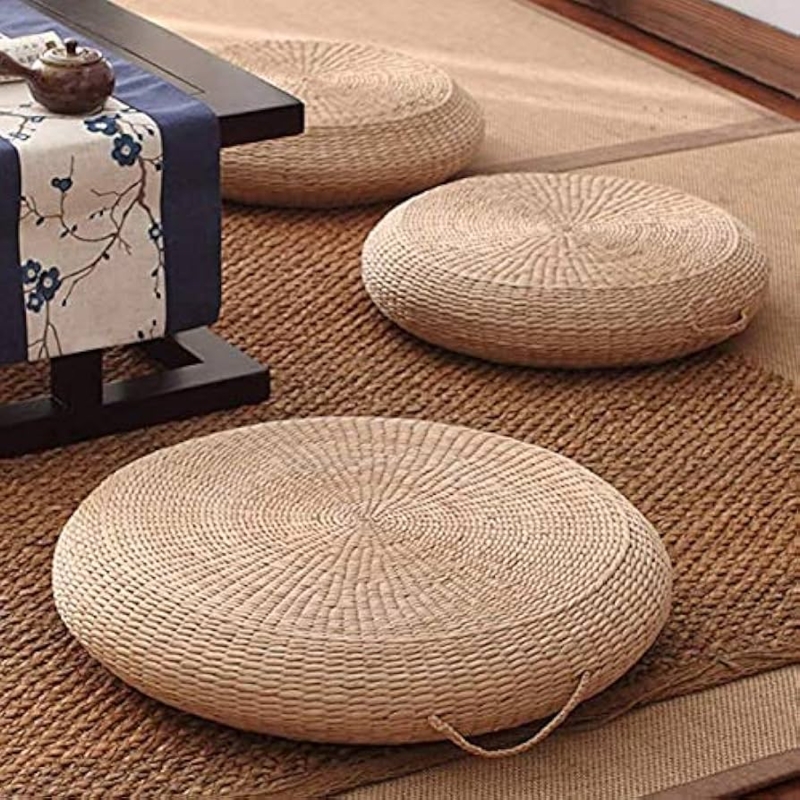 Floor Cushion Natural Straw Spiral Weave Japanese Tatami