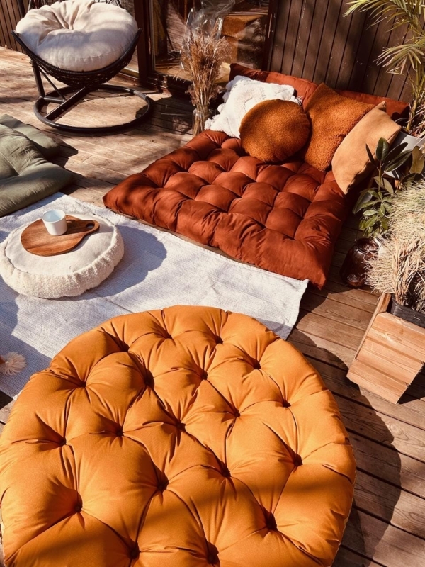 Floor Cushion Round Deep Tufting Burnt Orange Boho