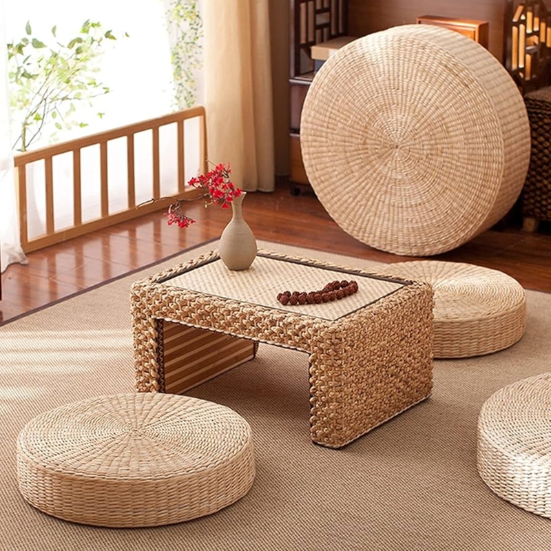 Floor Cushion Set Braided Spiral Weave Japandi Tatami