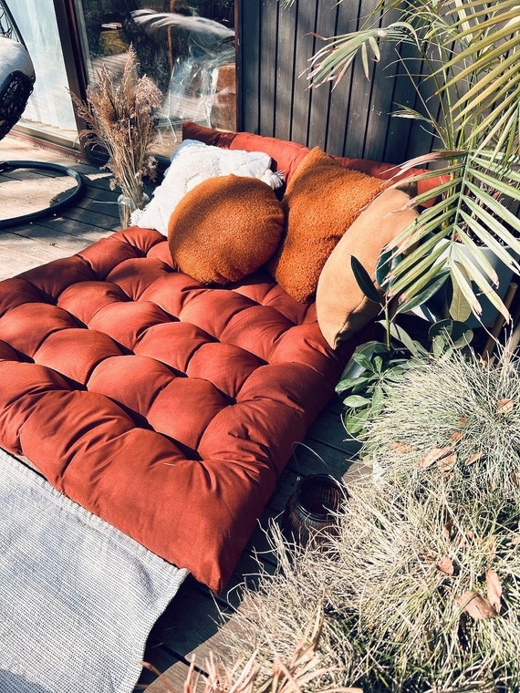 Floor Cushion Terracotta Tufted Overstuffed Bohemian Deck