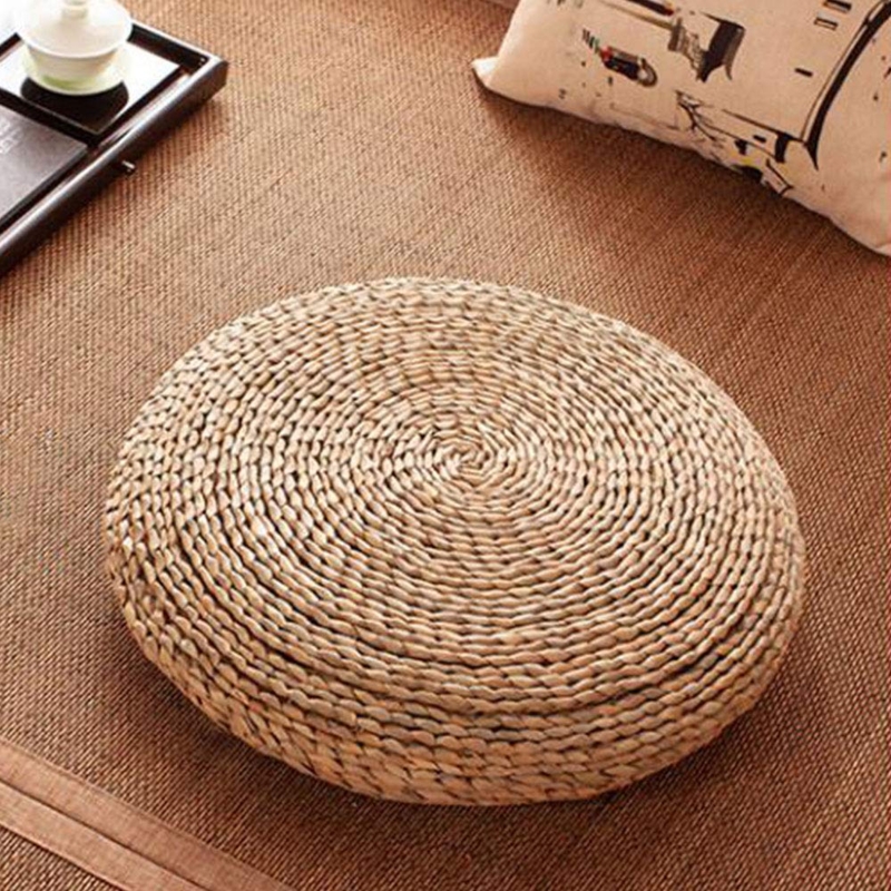 Floor Cushion Warm Straw Coiled Spiral Weave Japandi Zen