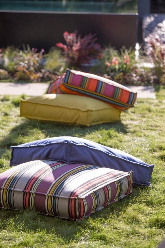Floor Cushions Multi Color Striped Boxed Edge Stackable Boho