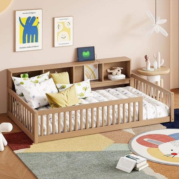 Floor Daybed Twin XL Integrated Shelving Charging Station Scandinavian