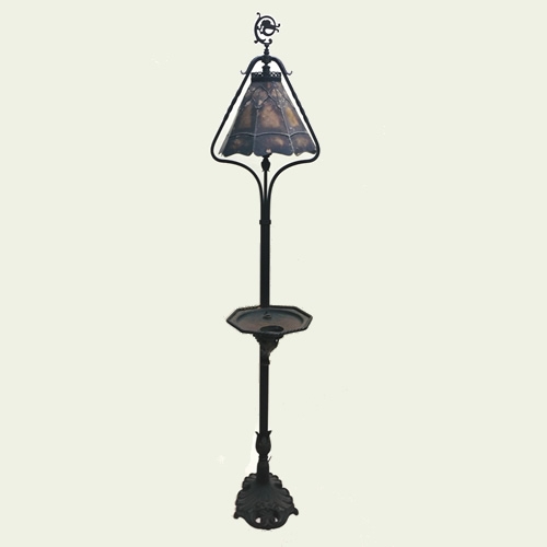 Floor Lamp Art Deco Cast Iron Smoke Stand Tray Paneled Shade