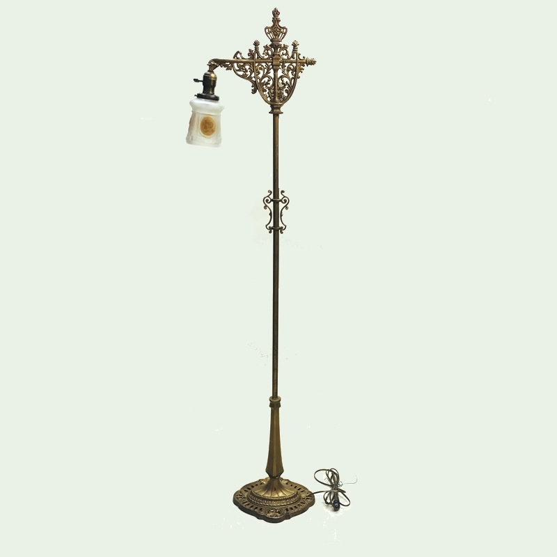 Floor Lamp Bridge Arm Original Gold Wash Fretwork Shade