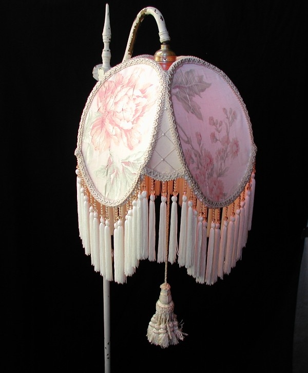 Floor Lamp Bridge Arm Shabby Chic with Long Fringe Floral Panels