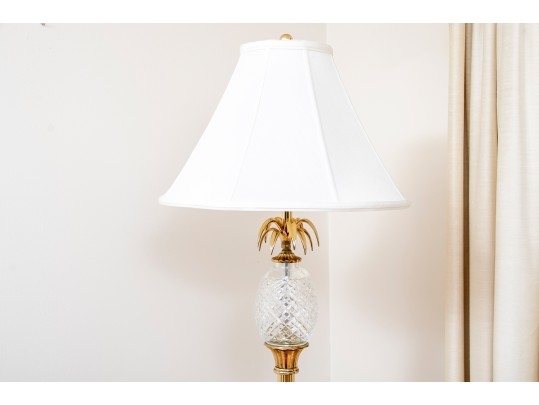 Floor Lamp Crystal Pineapple with Brass Leaf Crown and Paneled Shade