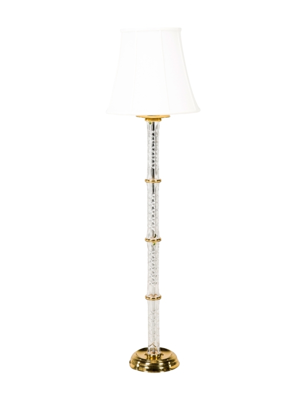 Floor Lamp Cut Glass Stem with Metallic Spacers and White Tapered Shade