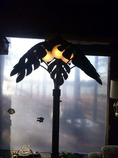 Floor Lamp Dark Matte Finish featuring Monstera Leaf Cutouts