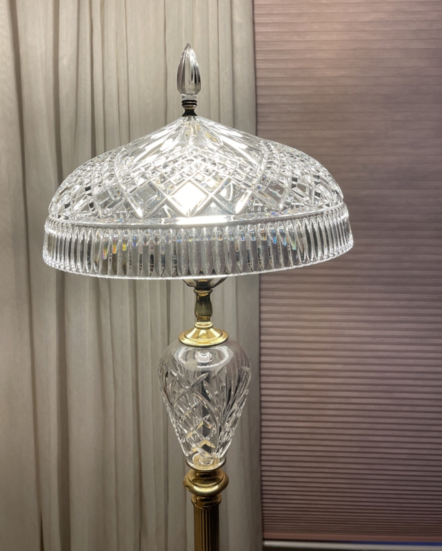 Floor Lamp Diamond Cut Crystal Domed Shade with Fluted Stem and Finial