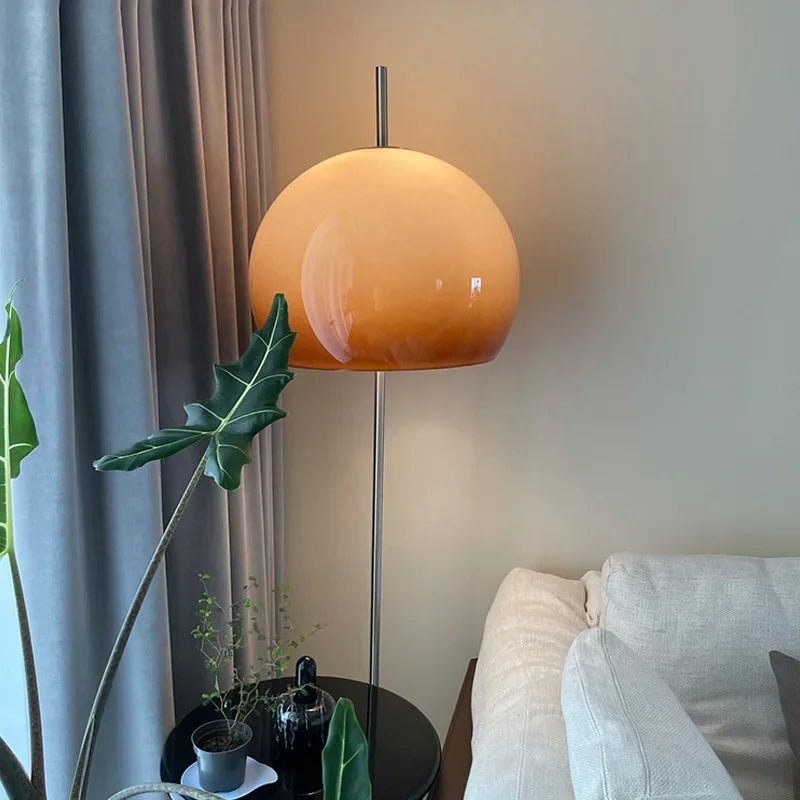 Floor Lamp Glass Dome Shade Chrome Stem Bauhaus Style Lighting