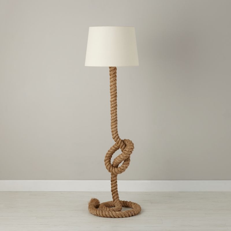 Floor Lamp Knotted Stem Natural Fiber Coiled Base