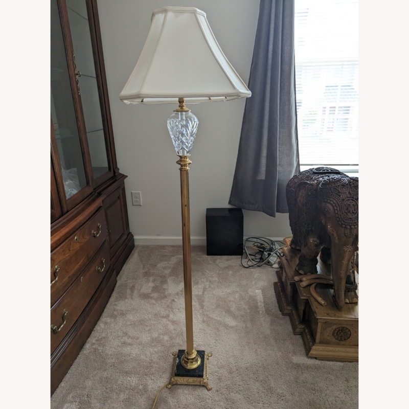 Floor Lamp Ornate Brass with Cut Glass Teardrop Accent and Claw Feet