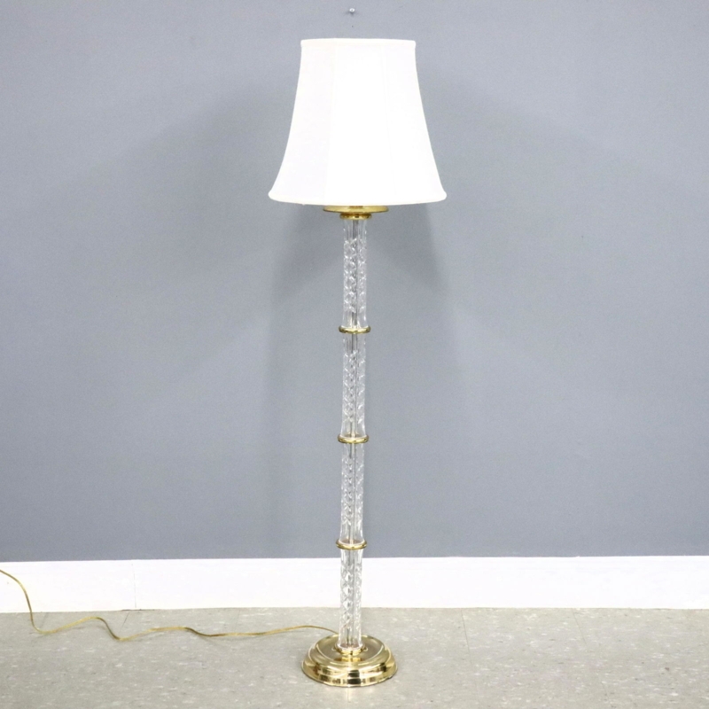Floor Lamp Polished Brass with Textured Segmented Glass Column
