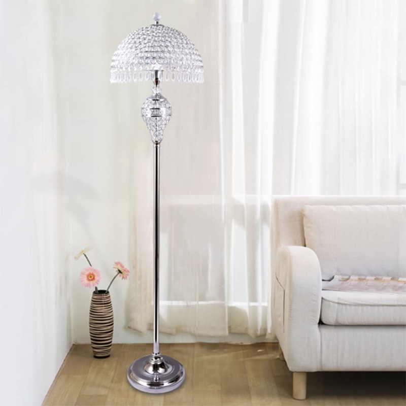 Floor Lamp Polished Silver with Faceted Crystal Domed Shade