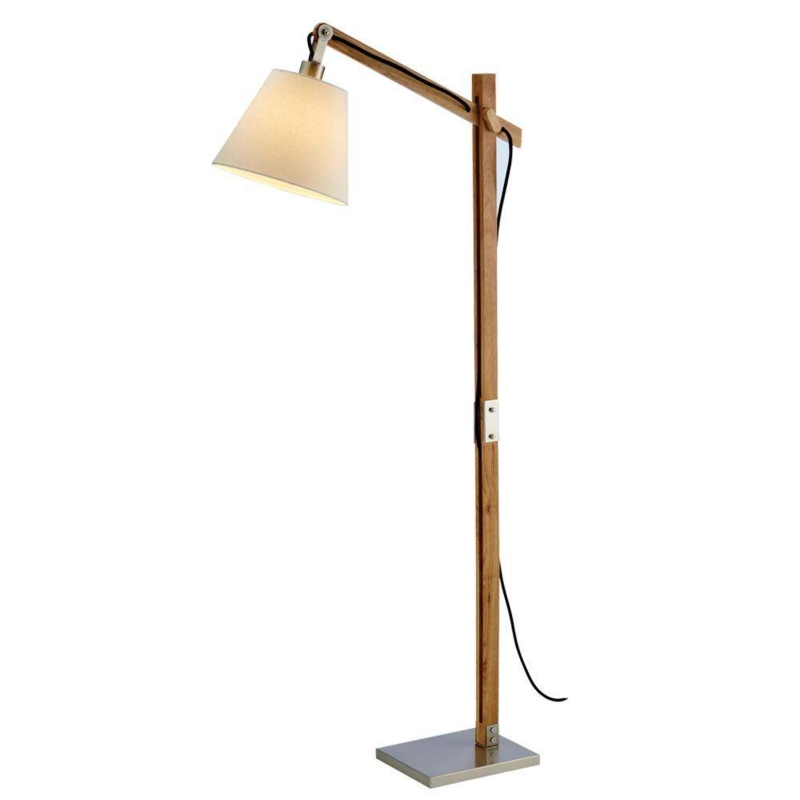 Floor Lamp Scandinavian Style Articulated Wood Arm with Metal Base