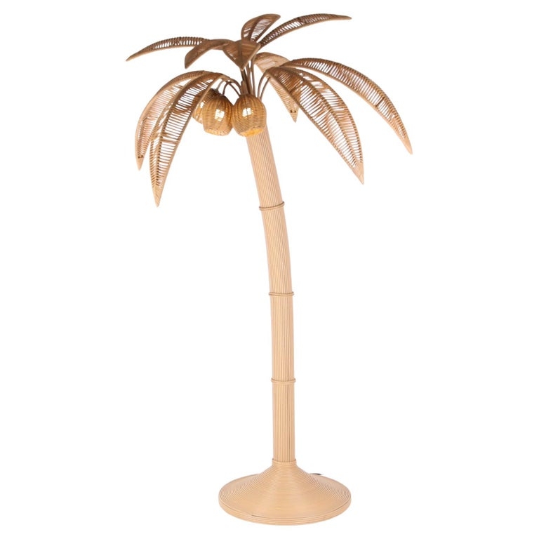 Floor Lamp Synthetic Rattan Palm Tree with Coconut Light Shades