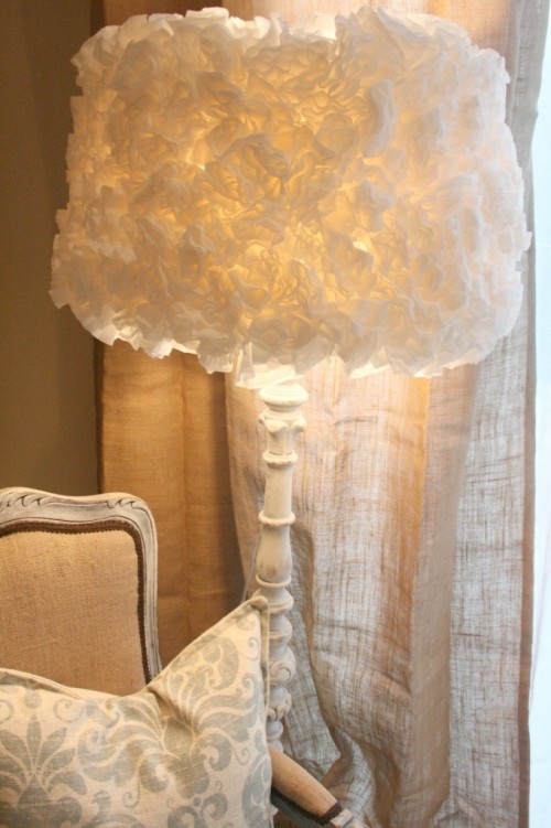 Floor Lamp Tall Distressed Base with Voluminous Ruffled Paper Shade