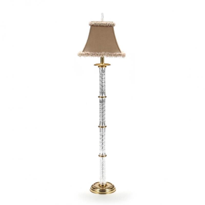 Floor Lamp Traditional Gold with Fringed Bell Shade and Crystal Stem