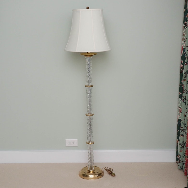 Floor Lamp Twisted Crystal Stem with Brass Tiered Base and Bell Shade