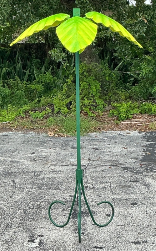 Floor Lamp Vintage Boho Style with Lime Green Leaves and Tripod Base