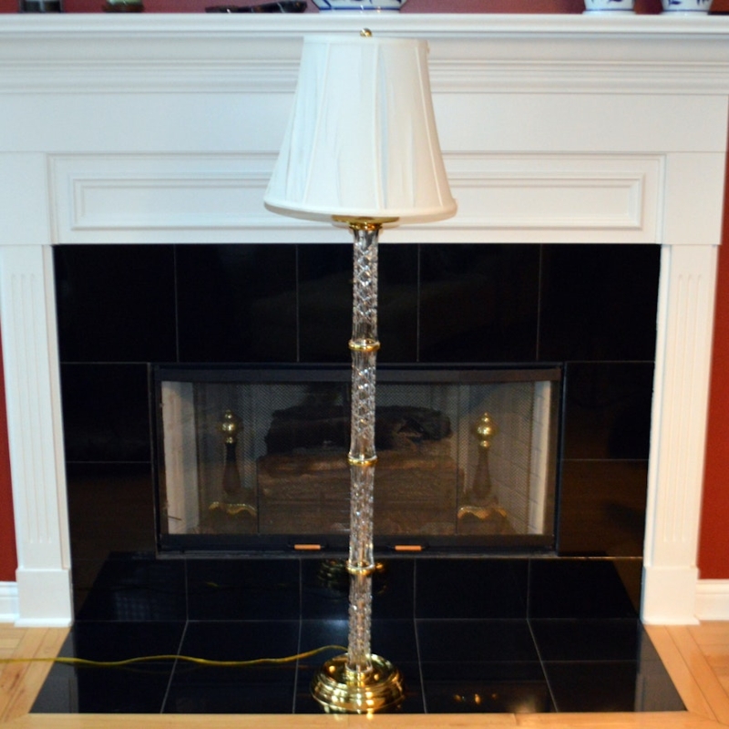 Floor Lamp White Pleated Shade with Segmented Diamond Cut Crystal Stem