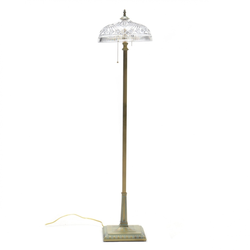Floor Lamp with Antique Gold Finish and Waterford Crystal Shade