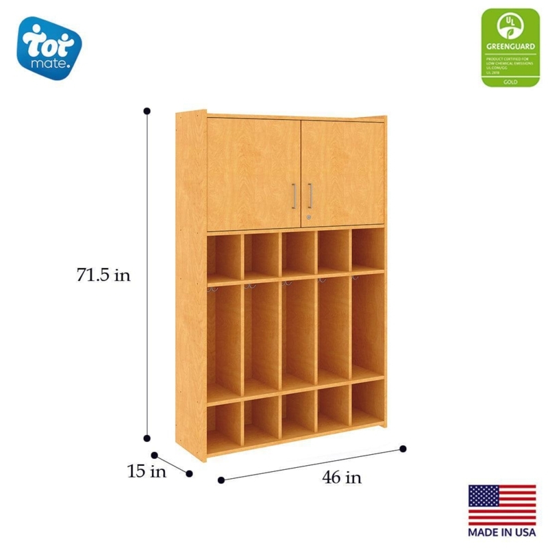 Floor Locker Maple Finish Triple Tier Locking Top Open Cubbies Hooks