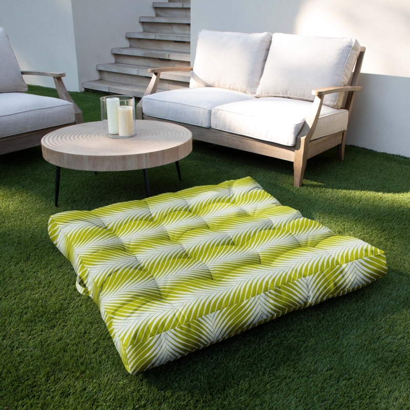 Floor Pillow Lime Green Palm Print Side Handle Tropical