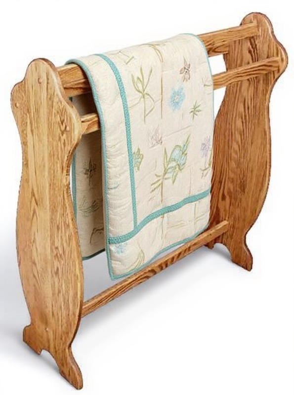Floor Standing Quilt Rack Cutout Feet Three Rail Design Honey Brown