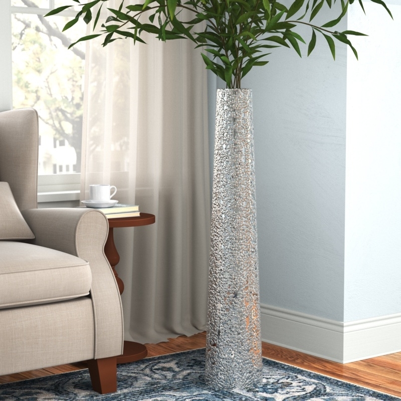 Floor Vase: Pitted Texture Metallic Decor Tapered Cylinder