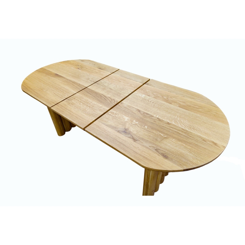 Fluted Base Wooden Table with Modern Organic Expansion Leaf Design