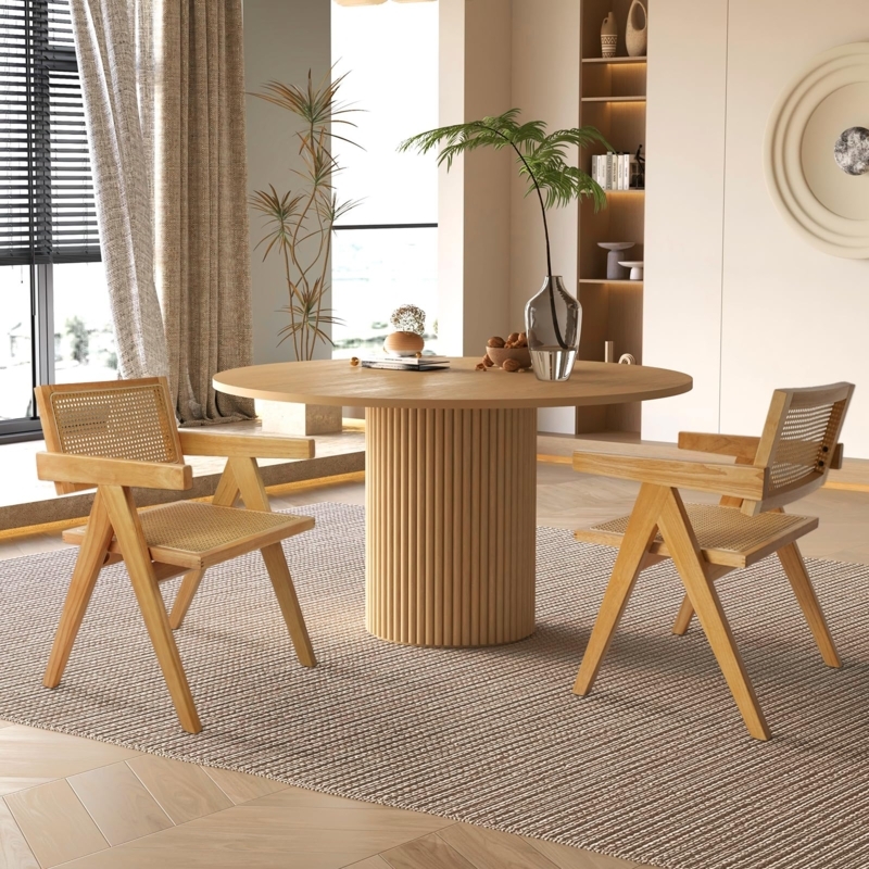 Fluted Pedestal Dining Table with Cane Mesh Seating